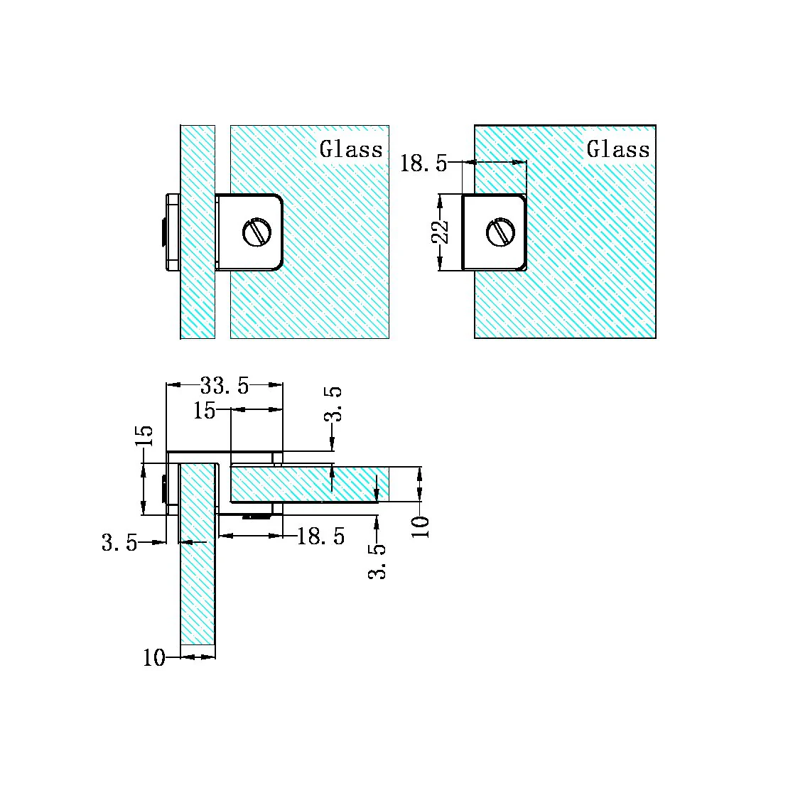 Nero Over-Panel Glass To Glass Fitting 10mm Glass - Brushed Nickel - Image 2