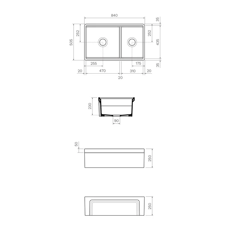 Parisi Cornice Double Bowl Sink 840mm - Deep Blue Black - Image 2