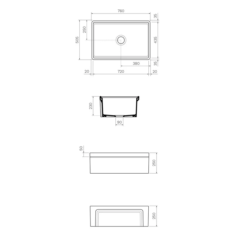 Parisi Cornice Single Bowl Sink 760mm - Pergamon - Image 2