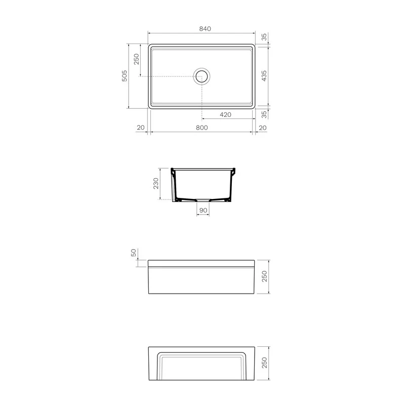 Parisi Cornice Single Bowl Sink 840mm - White Gloss - Image 2