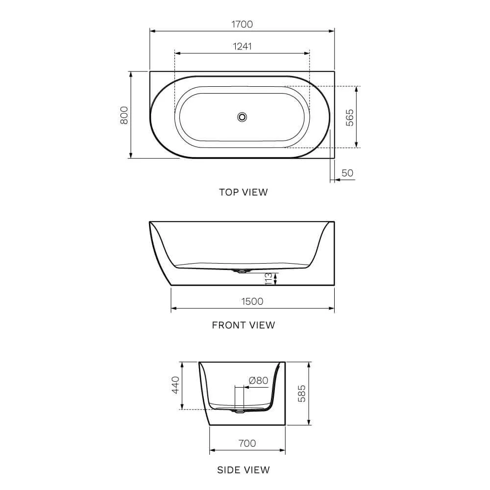 Parisi Ellisse 1700 Wall Faced Freestanding Bath (Left Hand Curve) - Image 3