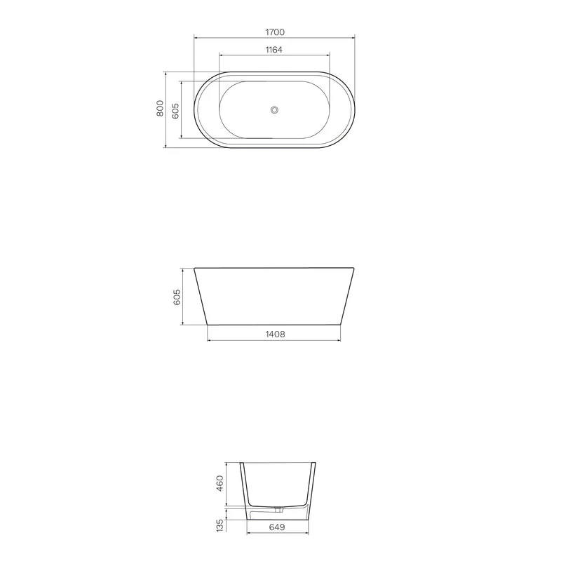 Parisi Ellisse Stonetec 1700mm Freestanding Bath - Image 2