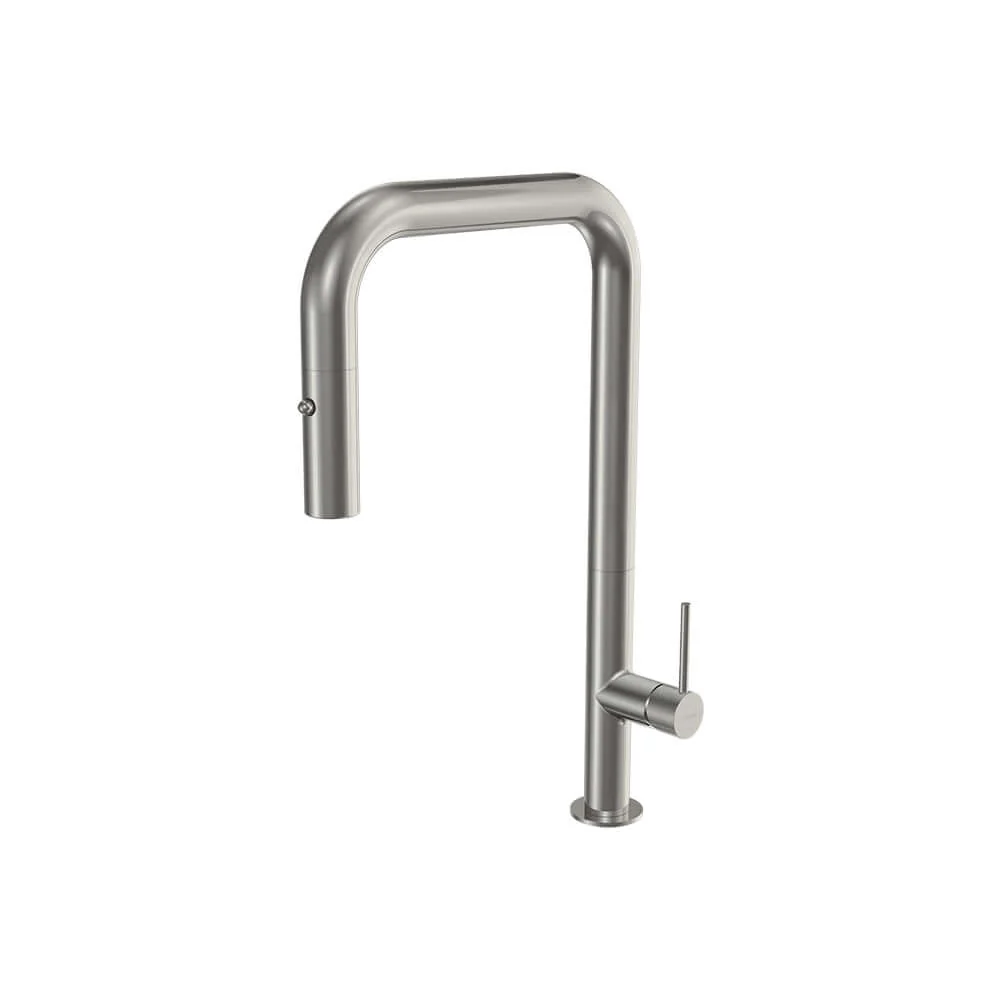 Parisi Envy 30 Kitchen Mixer with Square Spout and Pull-out Spray - Brushed Nickel