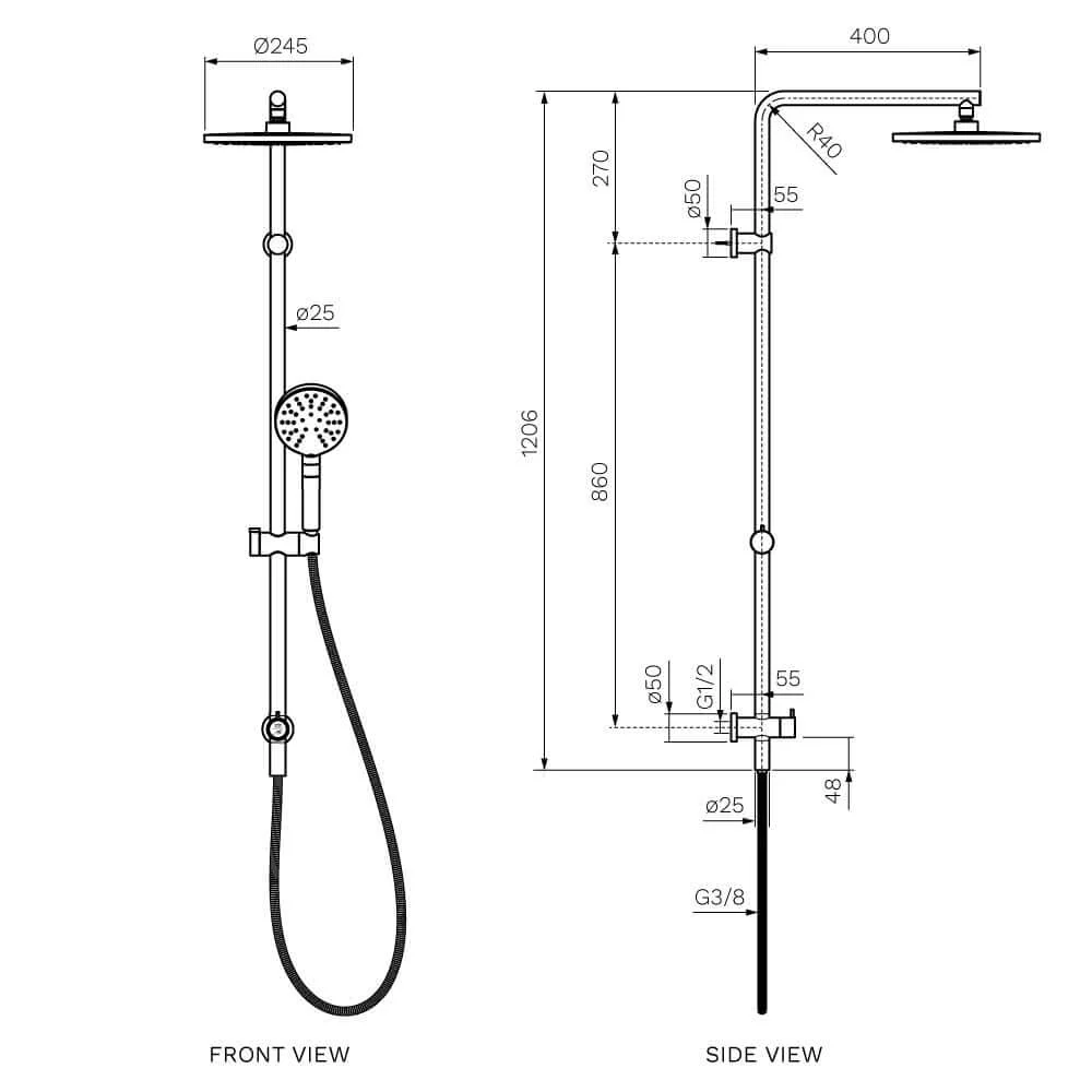 Parisi Envy II Shower Column with Sliding Rail & Turn Diverter - Brushed Nickel - Image 2