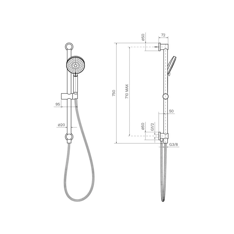 Parisi Envy II Sliding Rail with Button Slider and Hand Shower - Image 2
