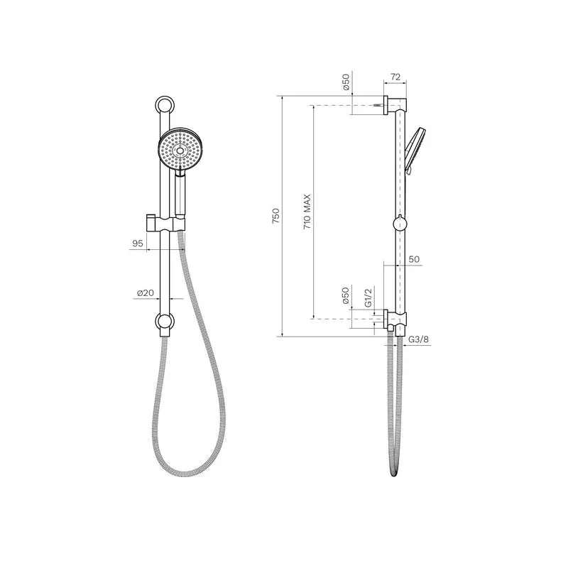 Parisi Envy II Sliding Rail with Hand Shower - Matt Black - Image 2