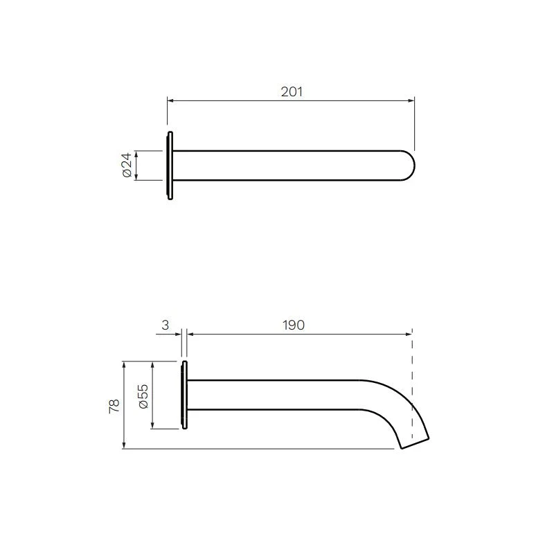 Parisi Envy II Wall Bath Spout 190mm - Brushed Nickel - Image 2