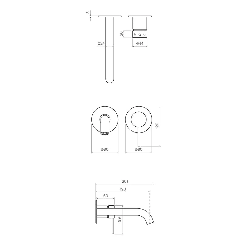 Parisi Envy II Wall Mixer with 190mm Spout Chrome - Image 2
