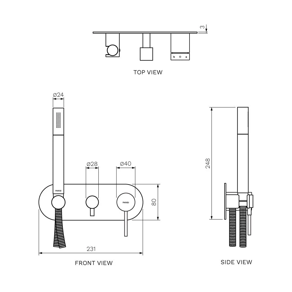 Parisi Envy II Wall Mixer with 2-Way Diverter and Handshower - Chrome - Image 2