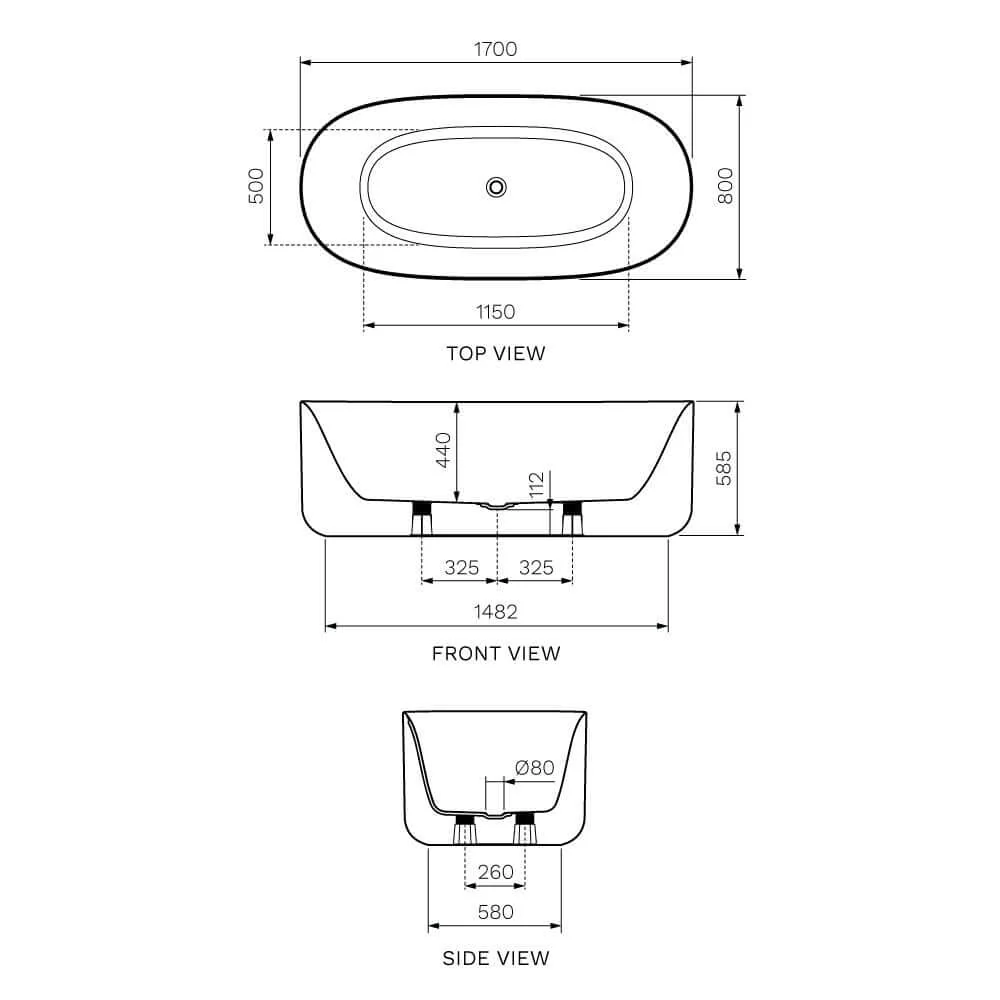 Parisi Float 1700mm Freestanding Bath - Image 3