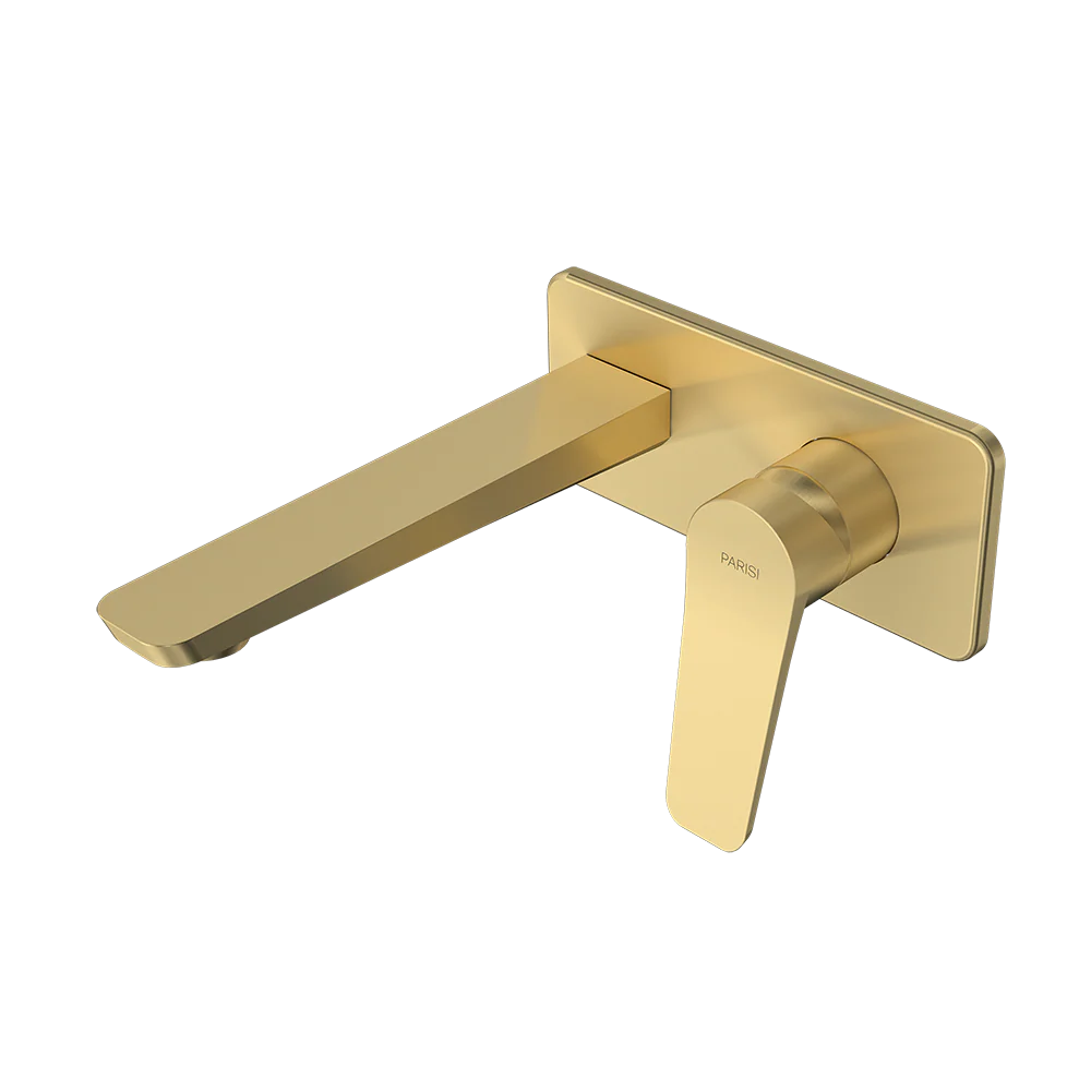 Parisi Float Wall Mixer with 180mm Spout on Plate - Brushed Brass