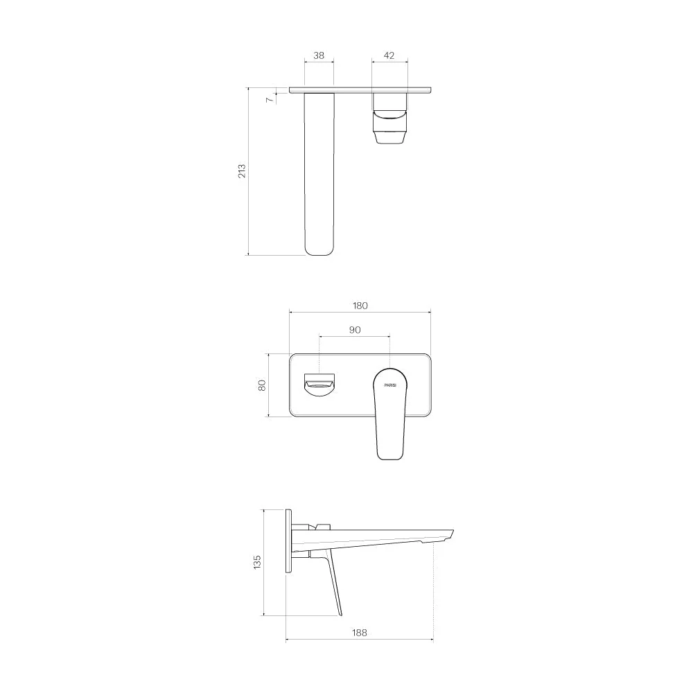 Parisi Float Wall Mixer with 180mm Spout on Plate - Brushed Nickel - Image 2