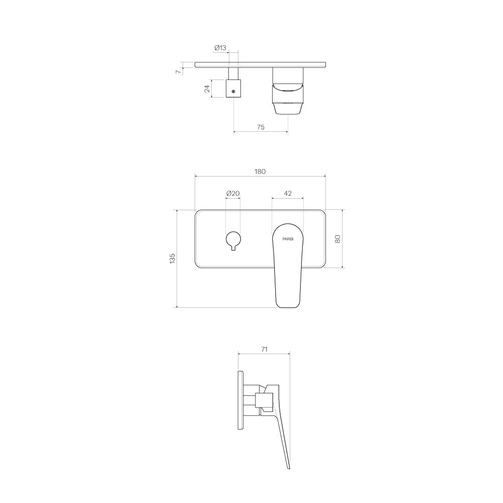 Parisi Float Wall Mixer with 2-Way Diverter - Brushed Nickel - Image 2