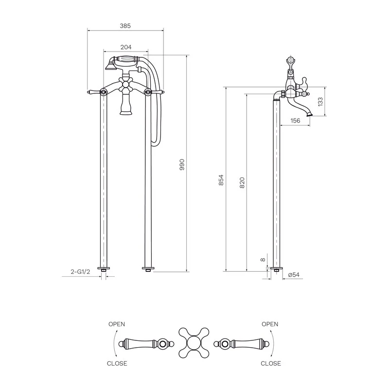 Parisi Hermitage Bath Filler Chrome with Hand Shower (Lever Handle) - Image 2