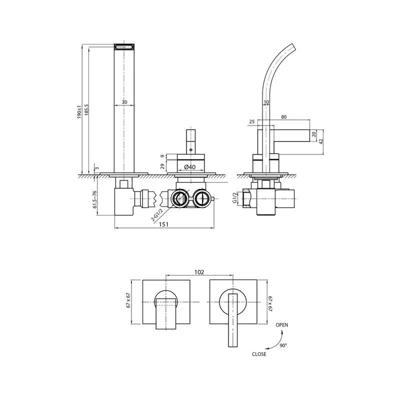 Parisi Laser Wall Mixer with 190mm Swivel Spout - Image 2