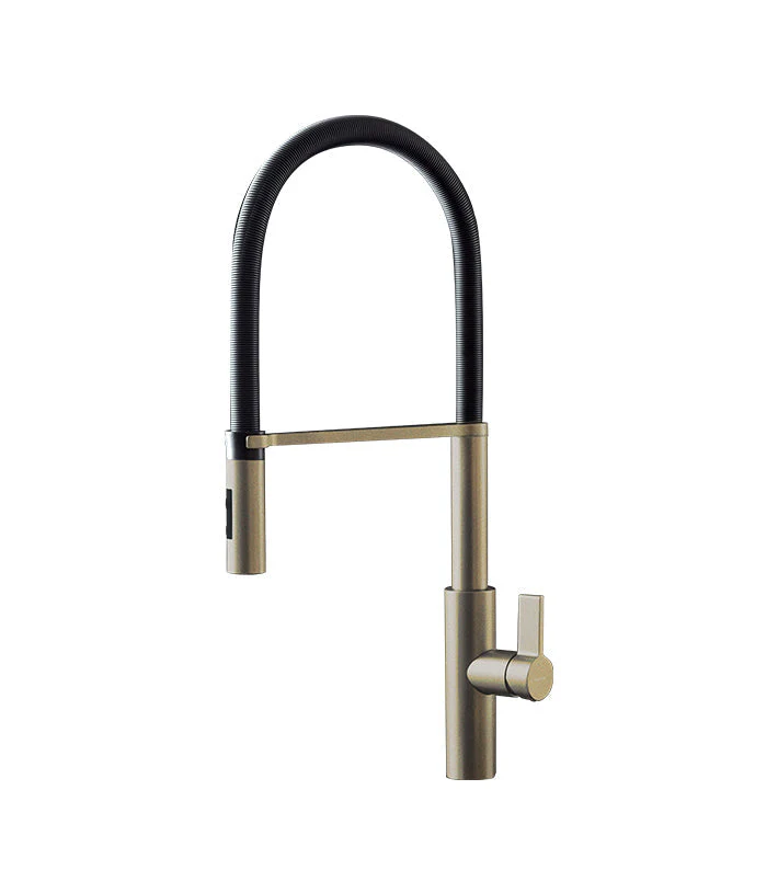 Parisi Libera Kitchen Mixer with Black Spring Spray - Gold Satin