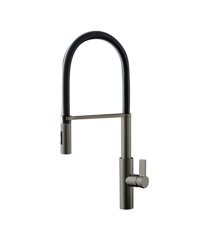 Parisi Libera Kitchen Mixer with Black Spring Spray - Titanium Satin