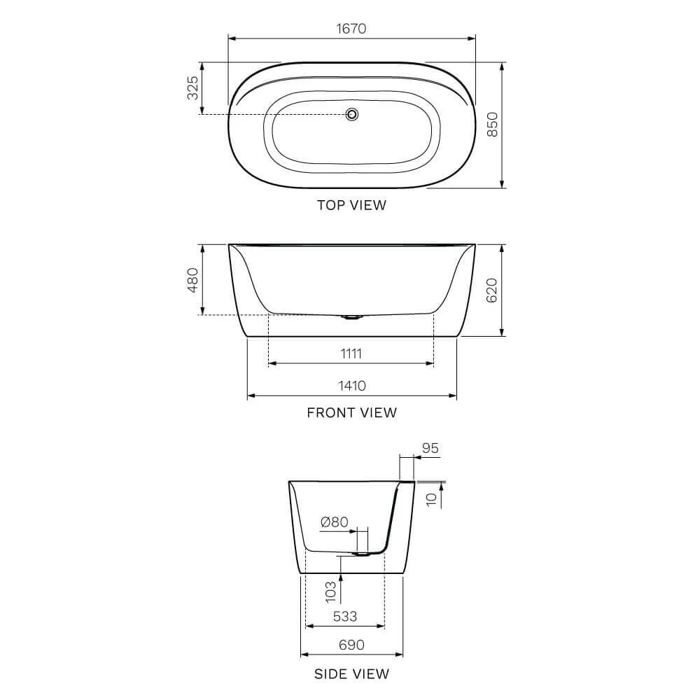 Parisi Loom 1670mm Freestanding Bath - Image 2