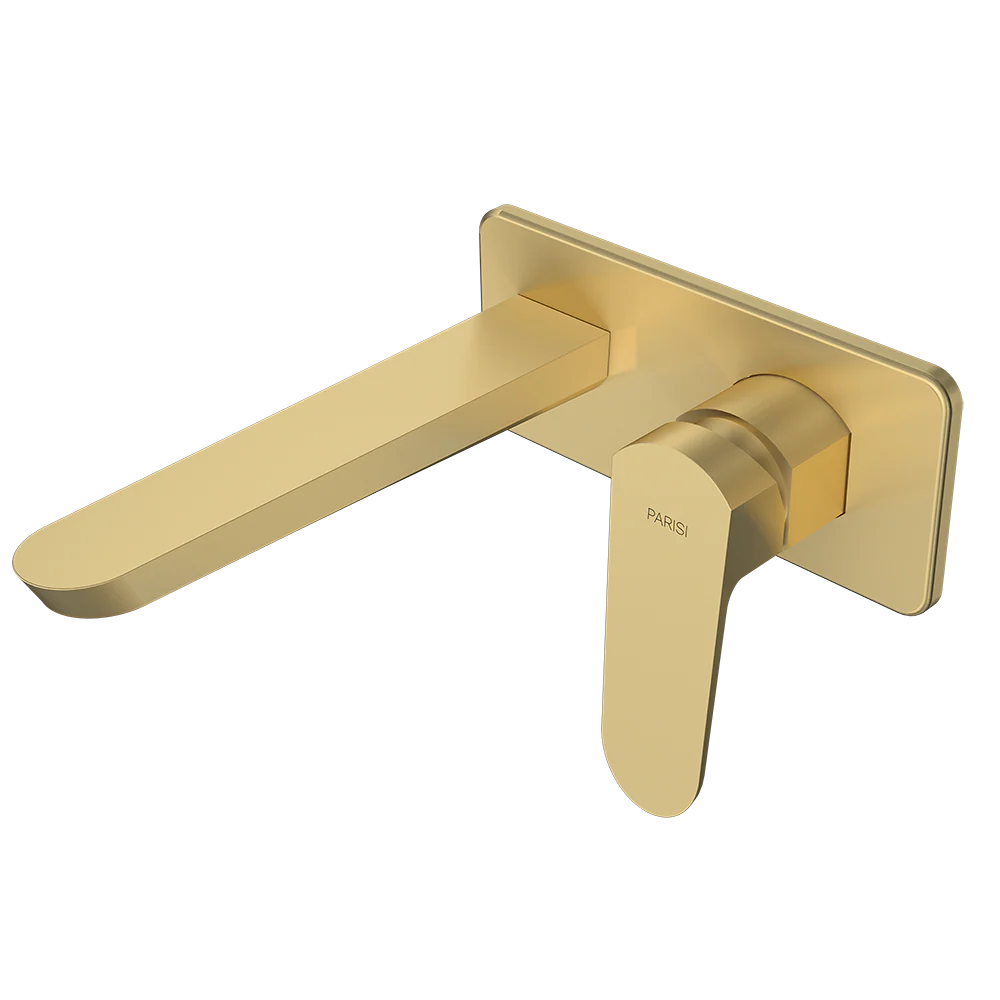 Parisi Loom Wall Mixer with 180mm Spout on Plate - Brushed Brass