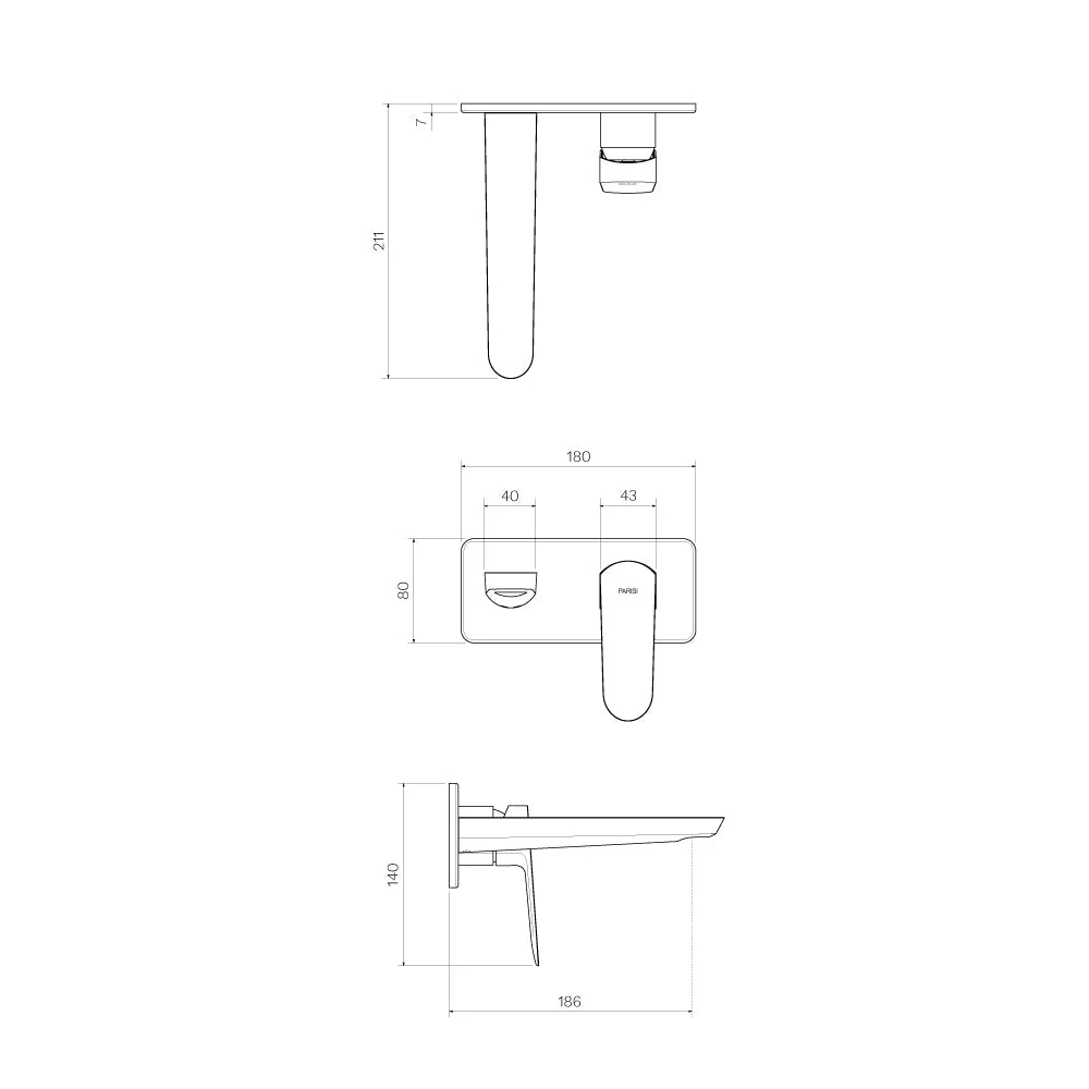 Parisi Loom Wall Mixer with 180mm Spout on Plate - Brushed Nickel - Image 2