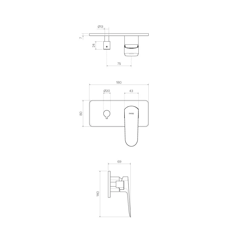 Parisi Loom Wall Mixer with 2-Way Diverter - Brushed Brass - Image 2