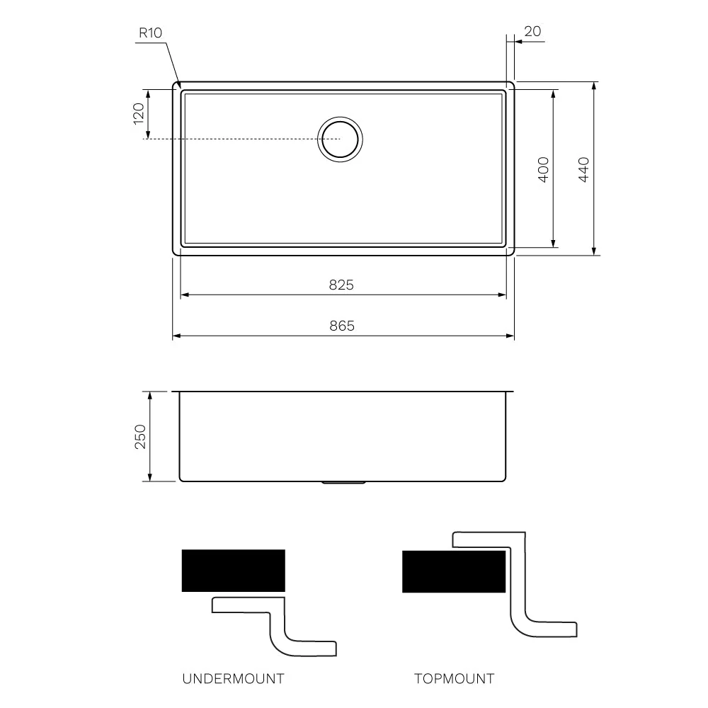 Parisi Quadro Sink Deep Single Bowl 865mm - Brushed Bronze - Image 2