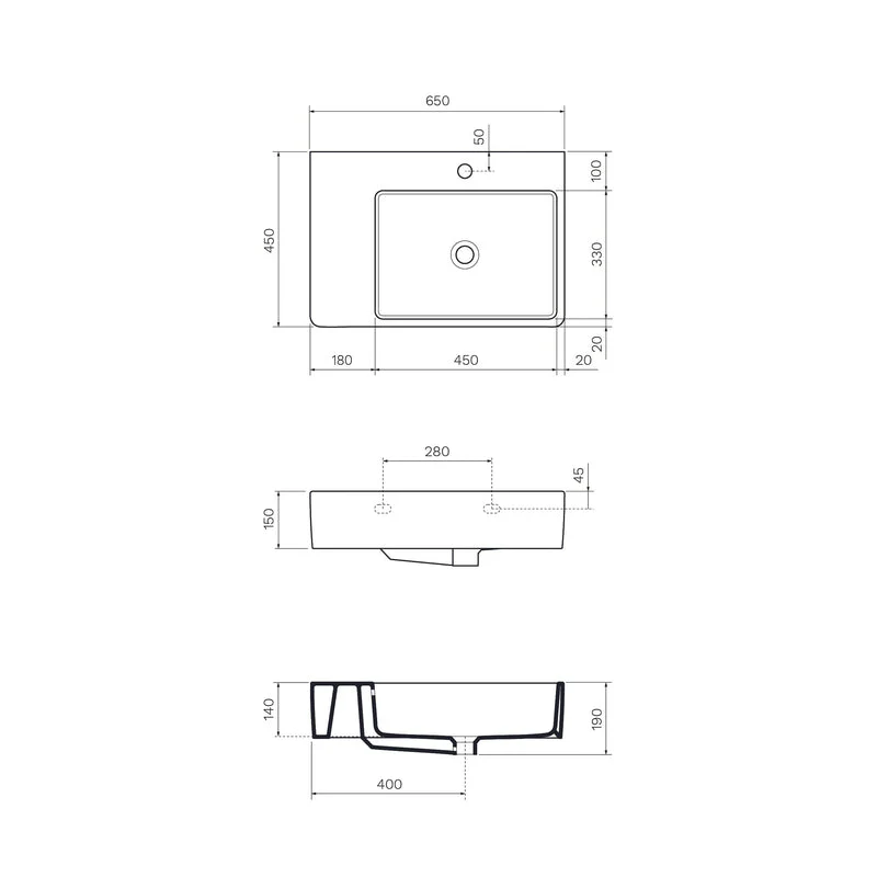Parisi Quasar 65 Wall Basin with Left Hand Shelf - Image 3