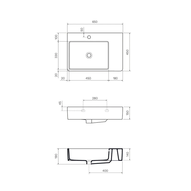 Parisi Quasar 65 Wall Basin with Right Hand Shelf - Image 3