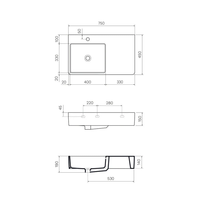 Parisi Quasar 75 Wall Basin with Right Hand Shelf - Image 3