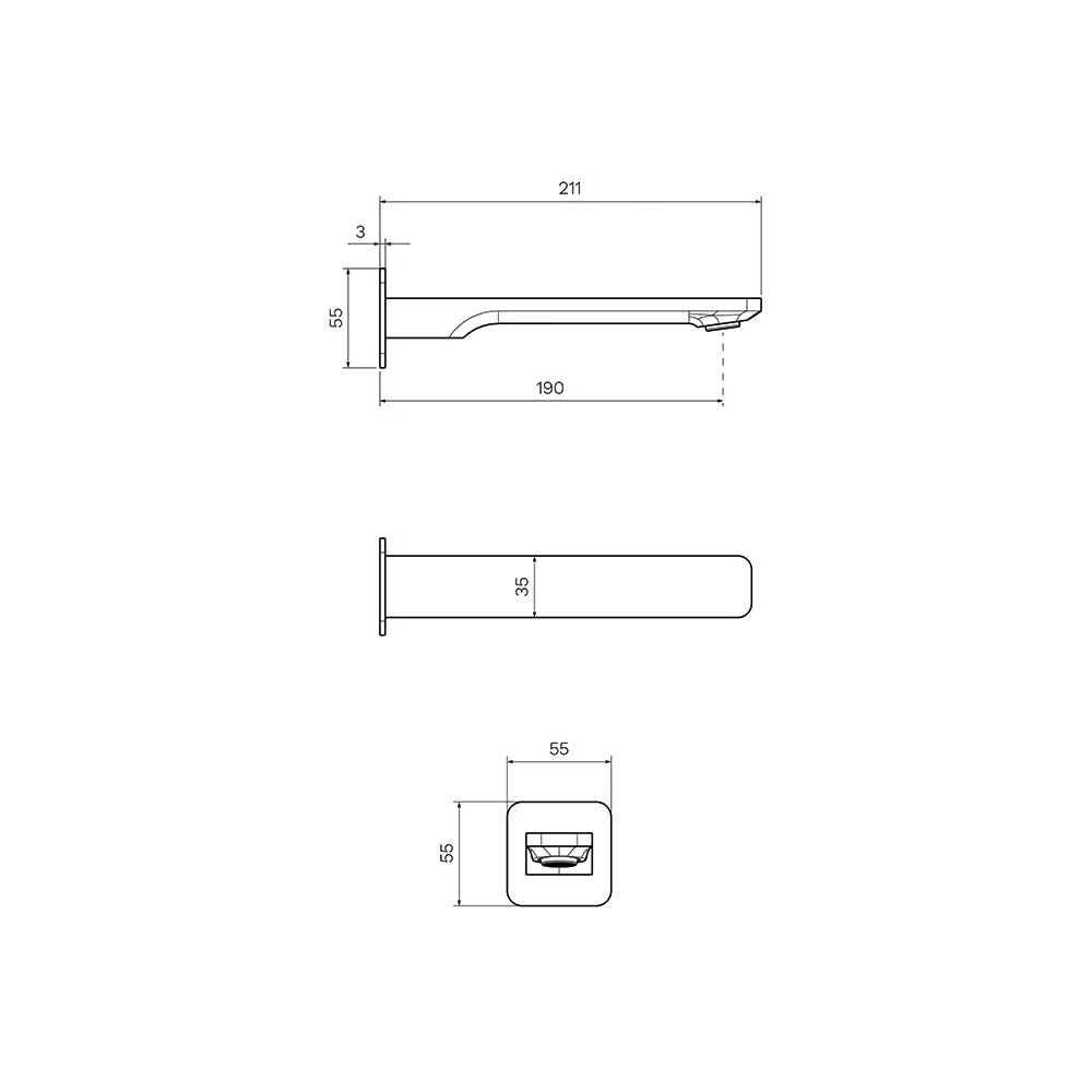 Parisi Quasar II Wall Bath Spout 190mm - Brushed Brass - Image 2