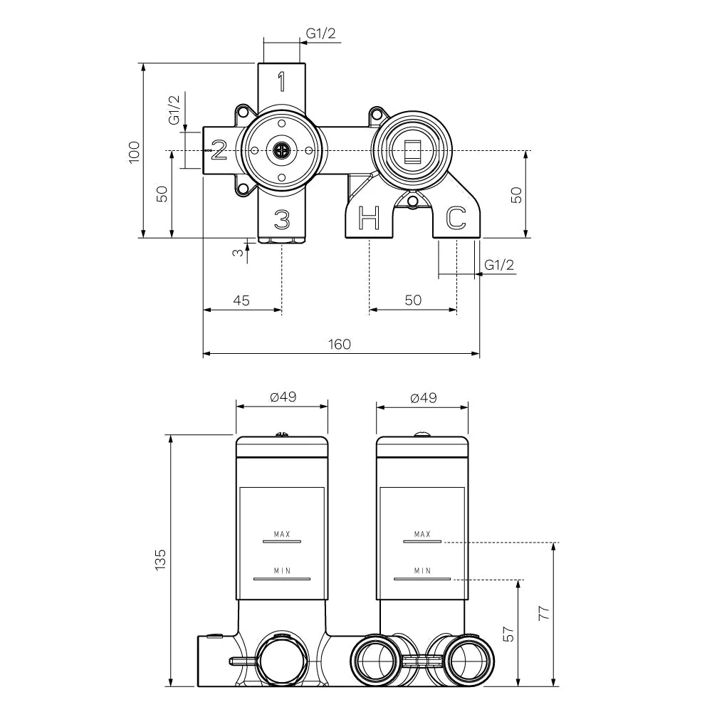 Parisi Recessed Diverter Mixer Body (2-way) ON/OFF - Image 2