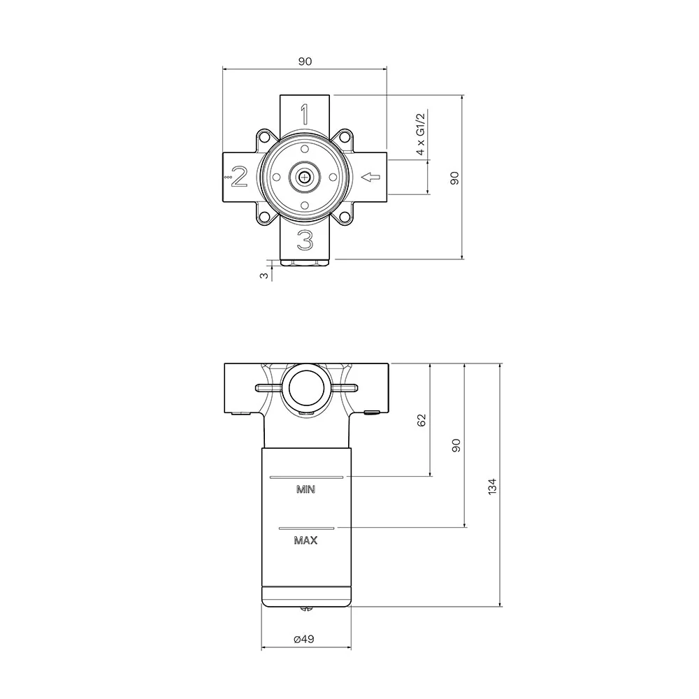 Parisi Recessed In-Line Diverter Body (2-way) - Image 2