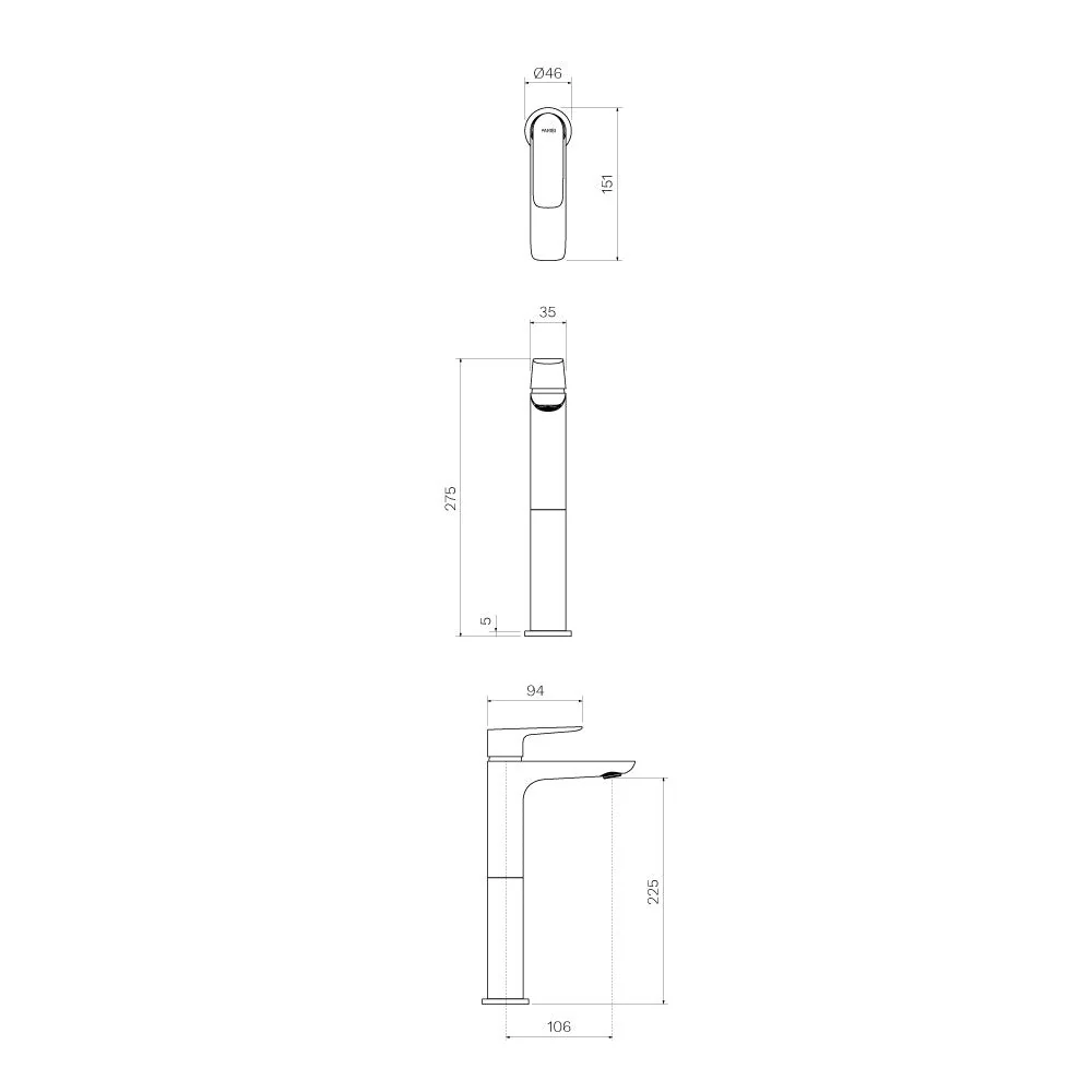 Parisi Slim II High Basin Mixer - Brushed Nickel - Image 2
