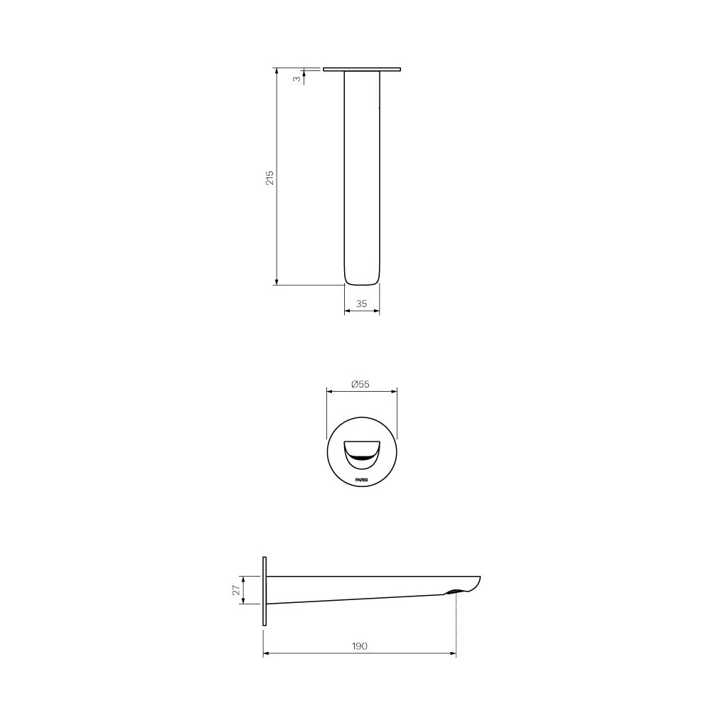 Parisi Slim II Wall Bath Spout 190mm - Brushed Brass - Image 2