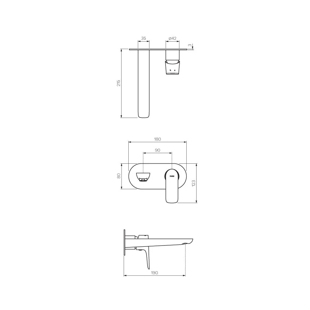 Parisi Slim II Wall Mixer with 190mm Spout on Elliptical Plate - Chrome - Image 2