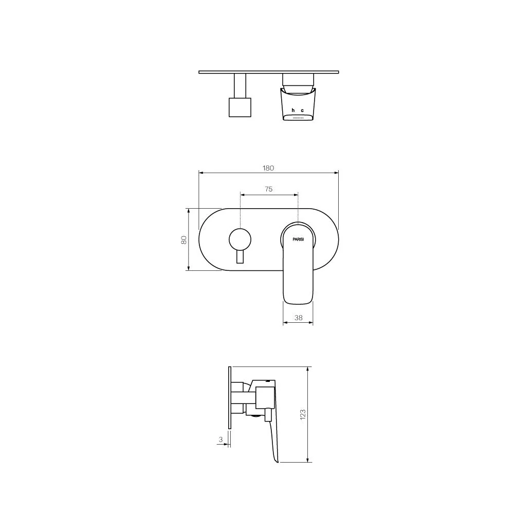 Parisi Slim II Wall Mixer with 2-Way Diverter - Fucile - Image 2