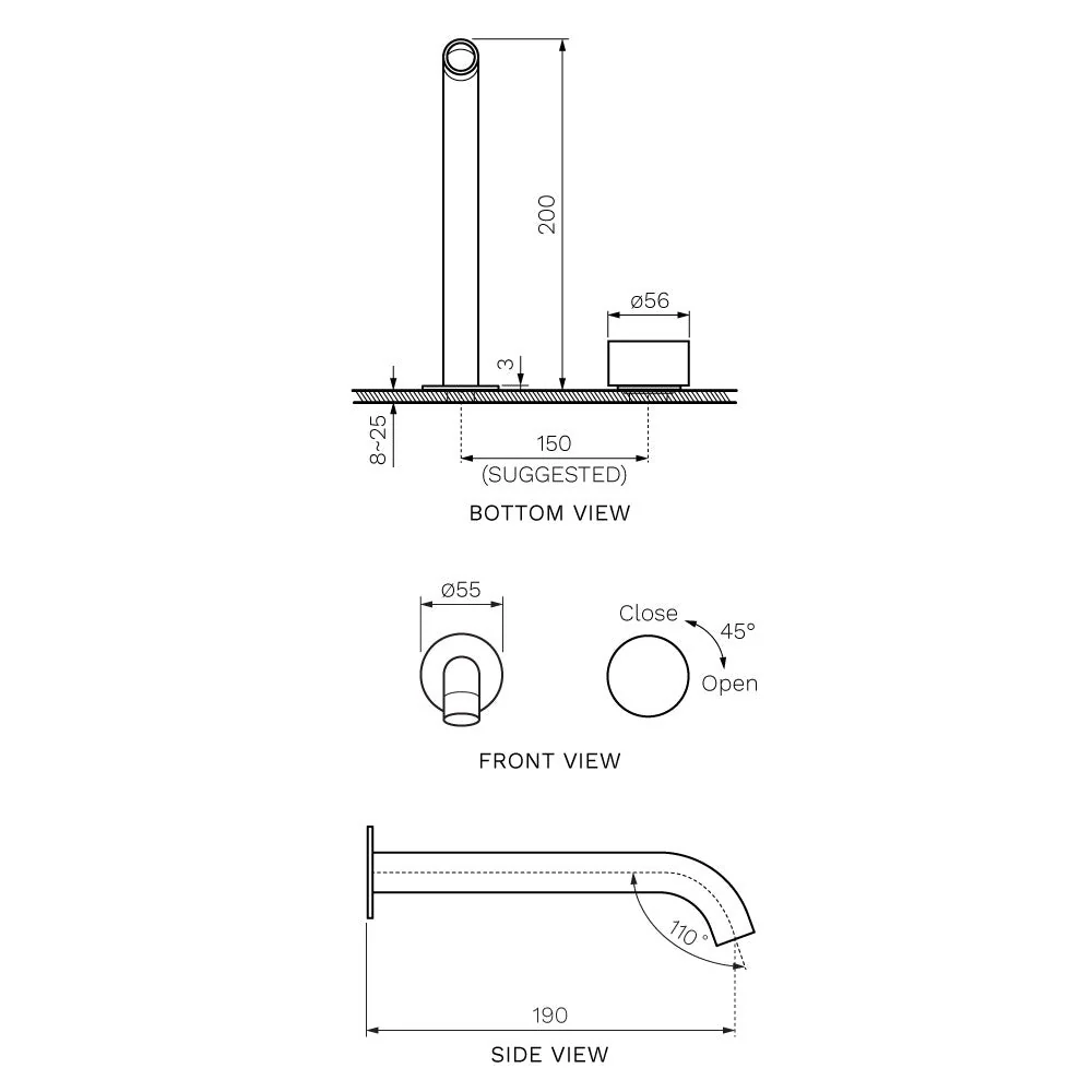 Parisi Stereo Wall Mixer with 190mm Spout (Individual Flanges) - Chrome - Image 2