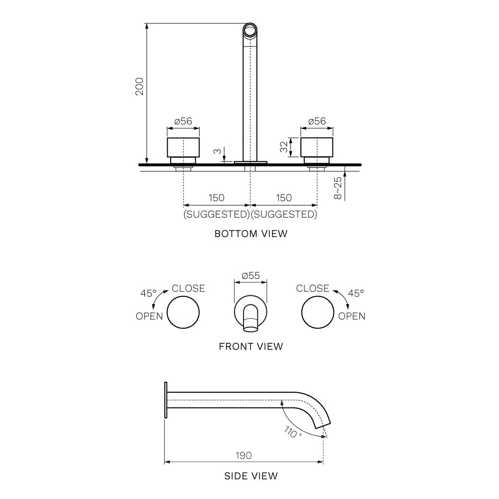 Parisi Stereo Wall Set with 190mm Spout - Chrome - Image 2