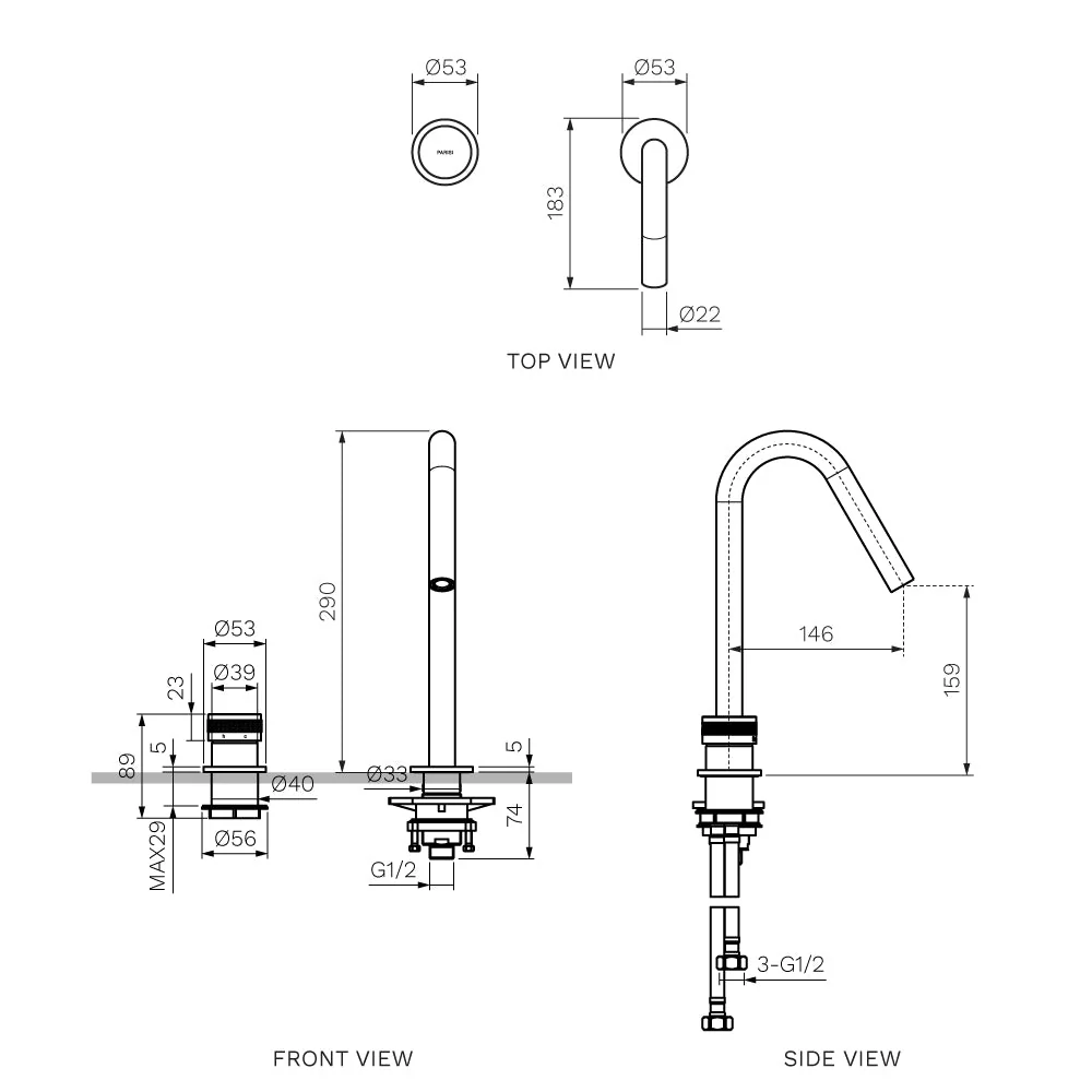 Parisi Todo II Hob Mixer with Gooseneck Swivel Spout - Chrome - Image 2