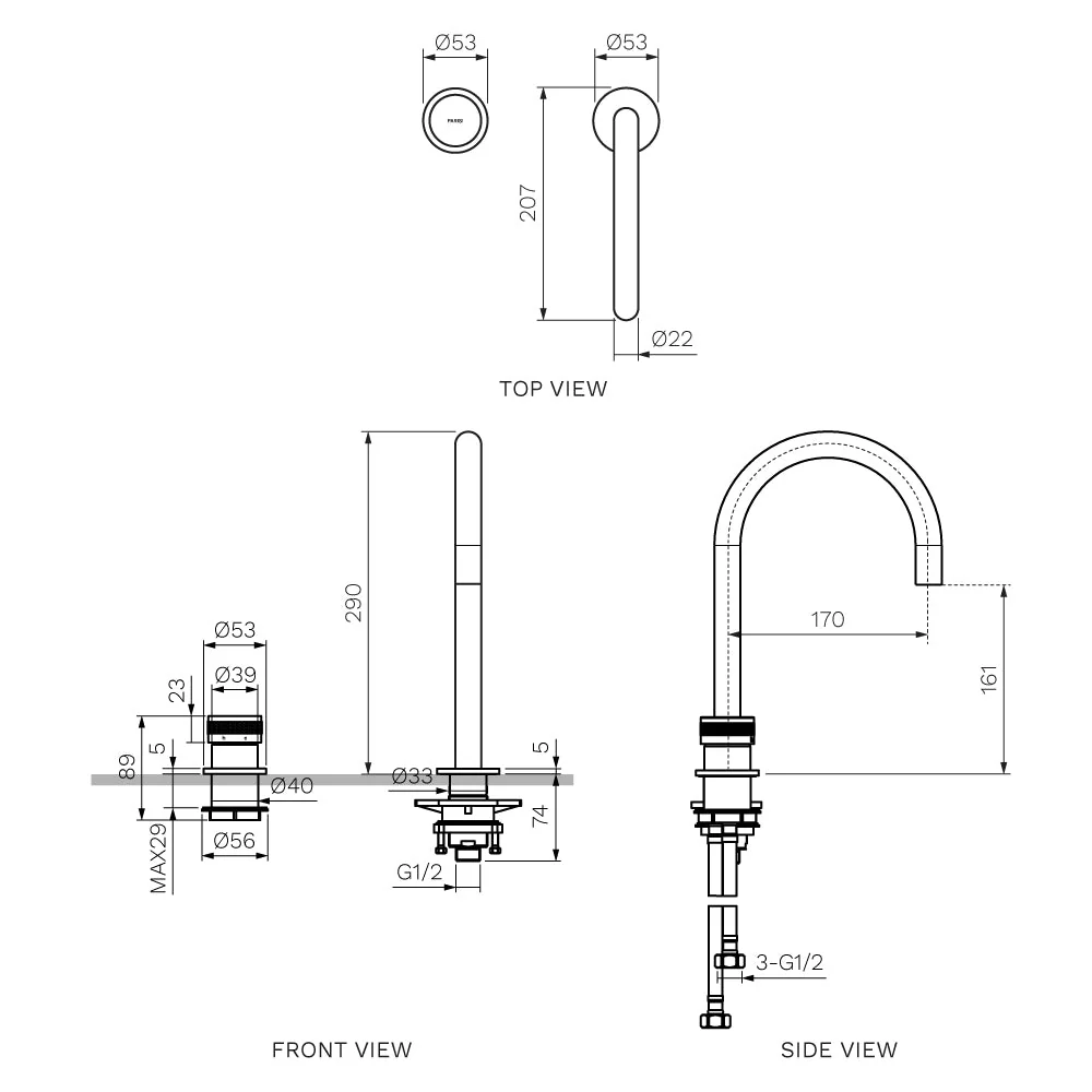 Parisi Todo II Hob Mixer with Round Swivel Spout - Matt Bronze - Image 2