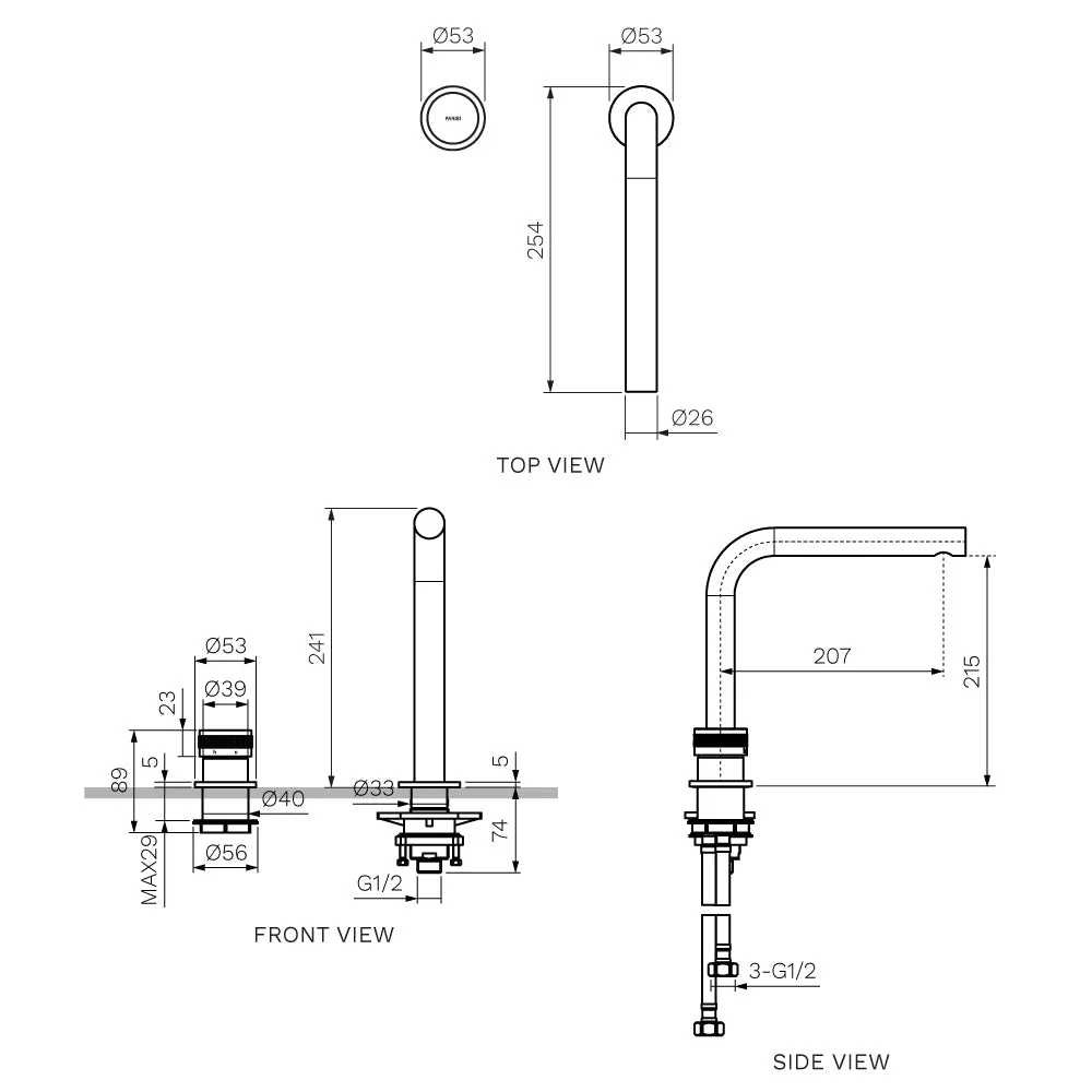 Parisi Todo II Hob Mixer with Straight Swivel Spout - Fucile - Image 2