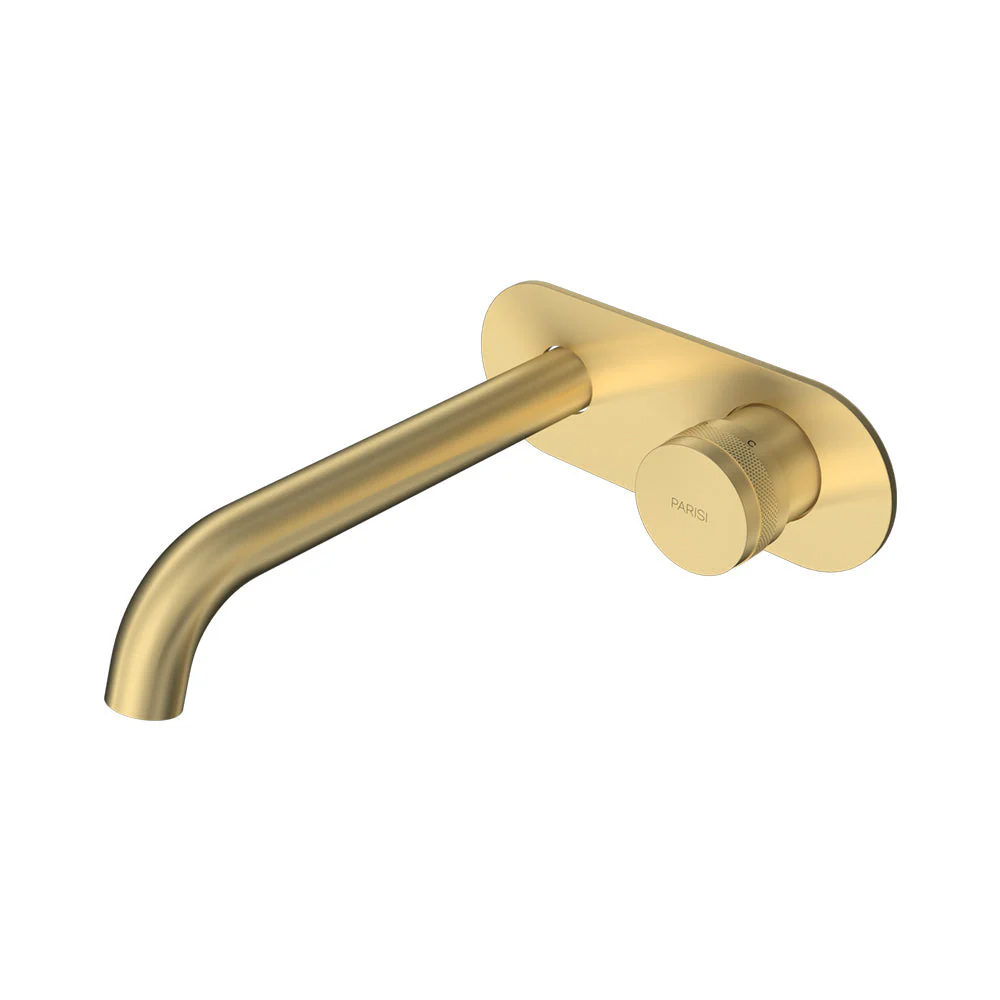 Parisi Todo II Wall Mixer with 190mm Curved Spout on Elliptical Plate - Brushed Brass