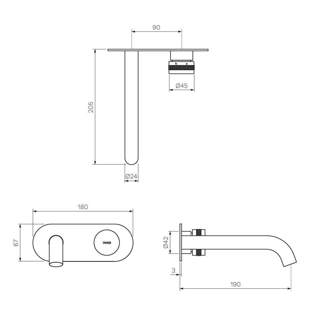 Parisi Todo II Wall Mixer with 190mm Curved Spout on Elliptical Plate - Matt Black - Image 2