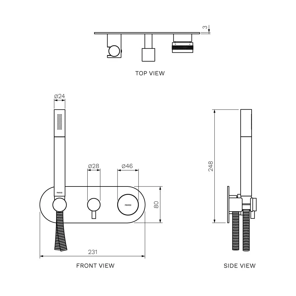 Parisi Todo II Wall Mixer with 2-Way Diverter and Handshower - Chrome - Image 2
