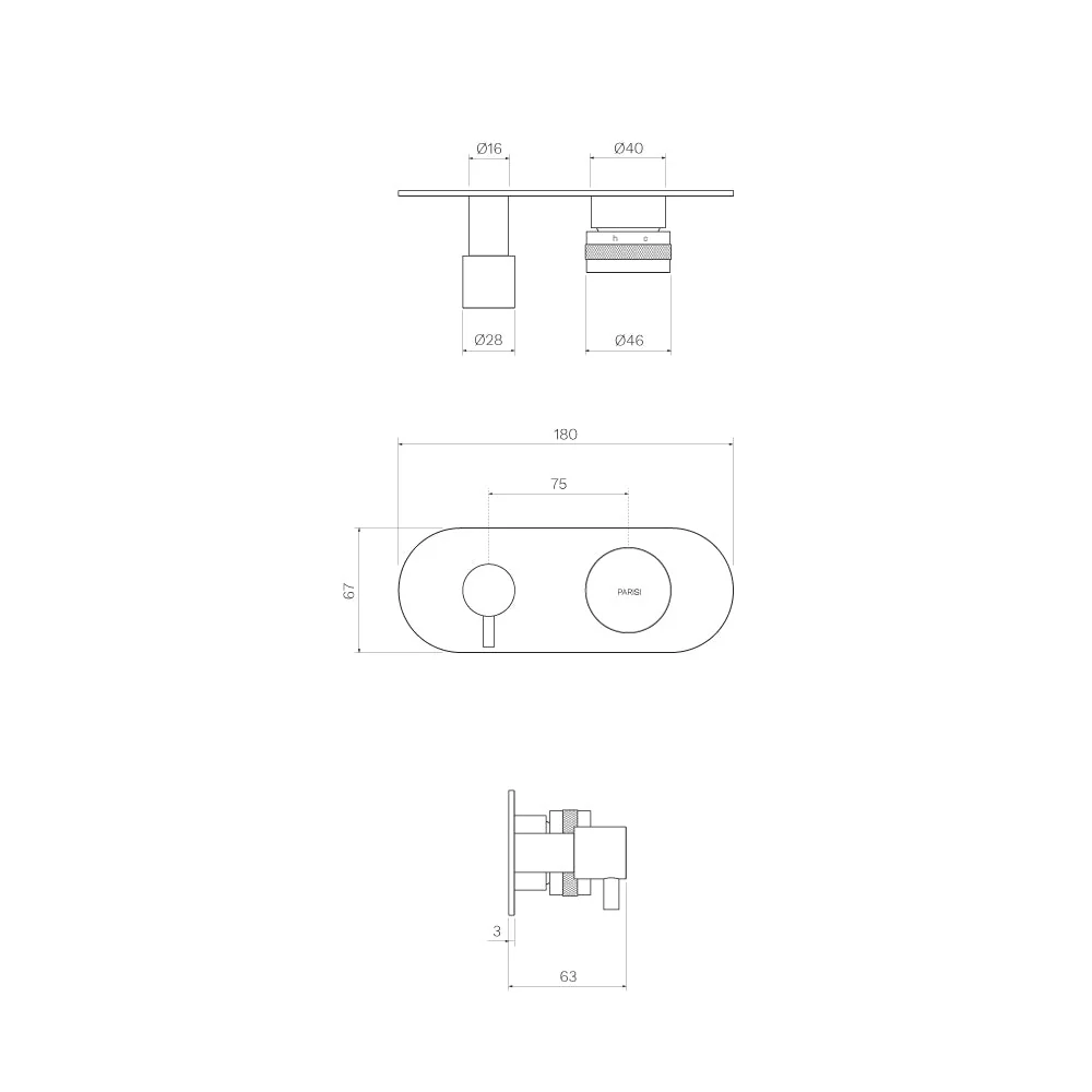 Parisi Todo II Wall Mixer with 2-Way Diverter - Brushed Brass - Image 2