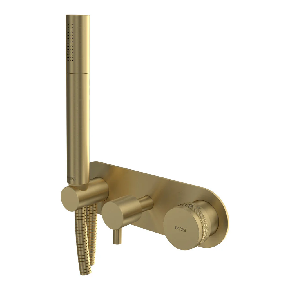 Parisi Todo II Wall Mixer with 3-Way Diverter and Handshower - Brushed Brass