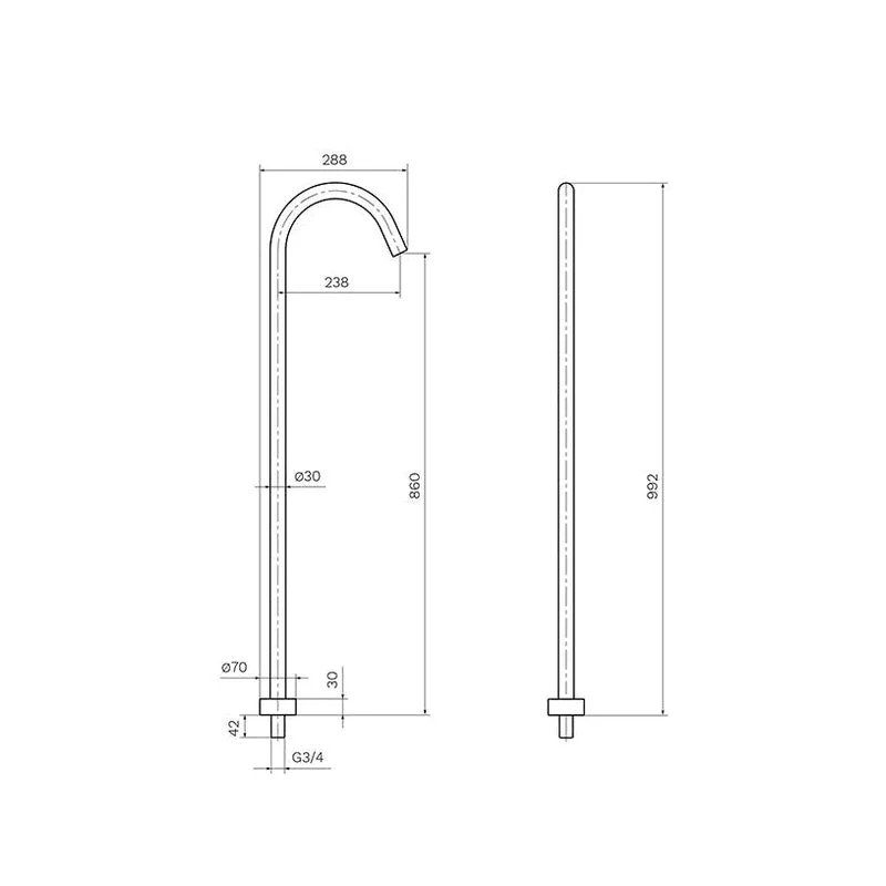 Parisi Tondo Freestanding Bath Spout 860mm - Brushed Nickel - Image 2