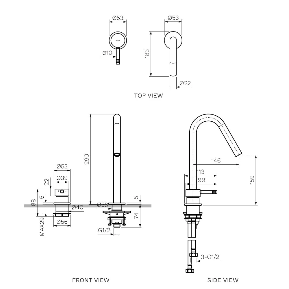 Parisi Tondo II Hob Mixer with Gooseneck Swivel Spout - Chrome - Image 2