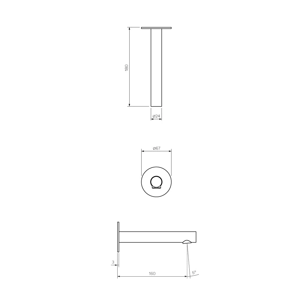 Parisi Tondo II Wall Bath Spout 160mm - Brushed Brass - Image 2