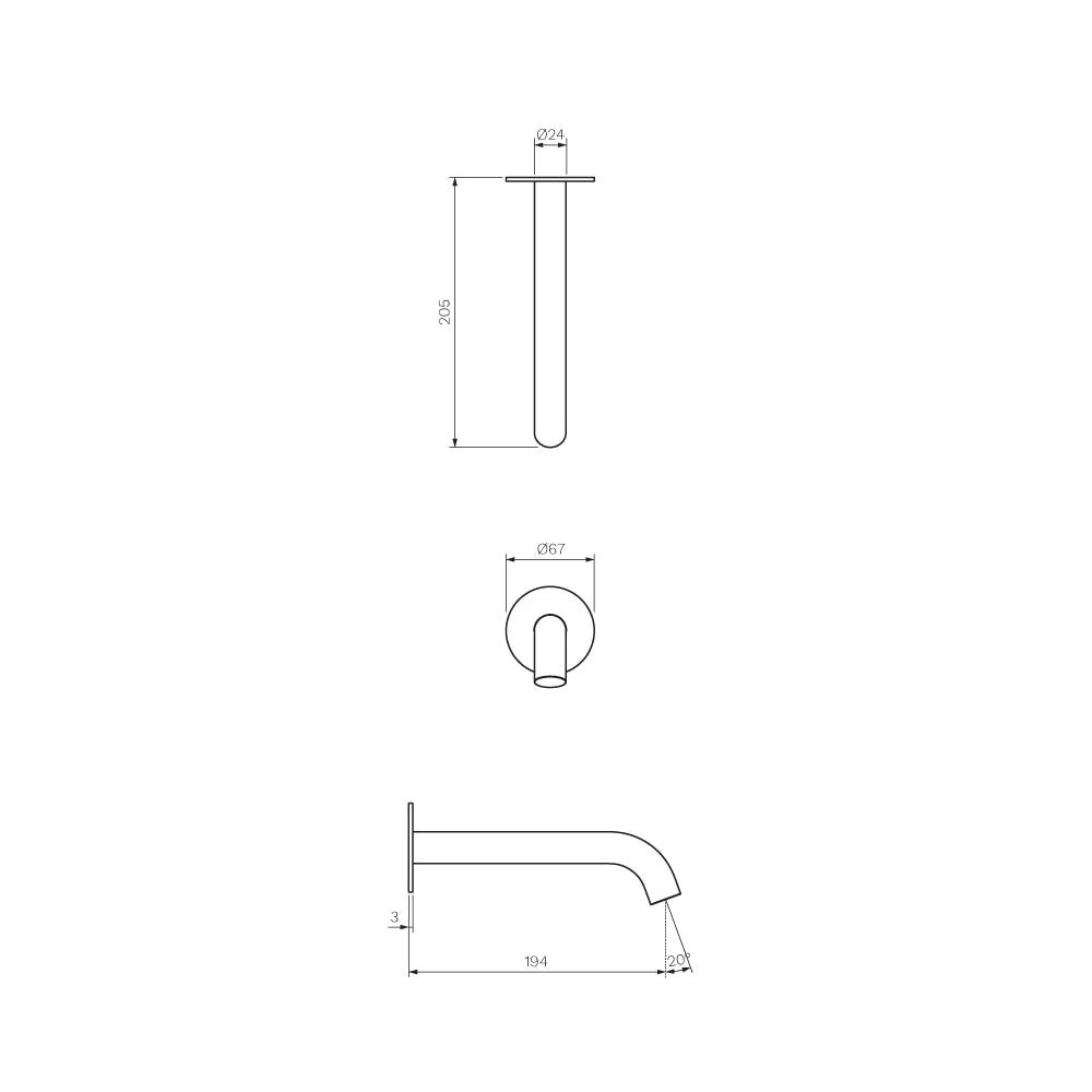 Parisi Tondo II Wall Bath Spout 190mm Curved - Brushed Brass - Image 2